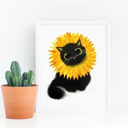sunflower cat, flower cat, black cat funny poster