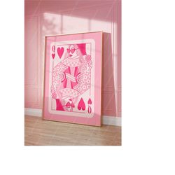 queen of hearts pink retro wall art preppy room decor aesthetic poster, preppy wall art girls room decor bedroom art cut