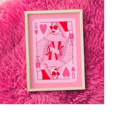 queen of hearts playing card poster bar cart decor girly wall art, preppy college dorm decor funky wall art roommate gif