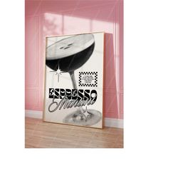 espresso martini cocktail print funky decor, trendy retro wall art college apartment decor aesthetic poster, edgy wall a