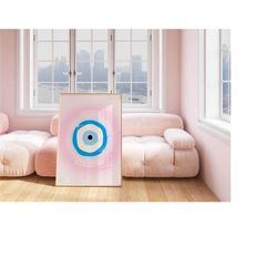 evil eye aura poster blue aura wall art print blue dorm room decor aesthetic y2k, light pink wall art preppy room decor