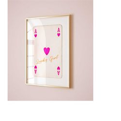 lucky girl syndrome ace of hearts aesthetic poster preppy dorm decor, pink orange wall art funky maximalist decor trendy