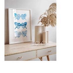 blue preppy aesthetic wall art cute college apartment decor, blue wall art print coquette room decor aesthetic poster pr
