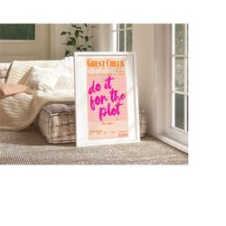 do it for the plot retro wall art pink poster print preppy room decor, guest check print maximalist decor trendy wall ar