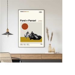 ford v ferrari poster, ford v ferrari poster, vintage inspired poster, vintage poster, minimalist art, high quality, wal