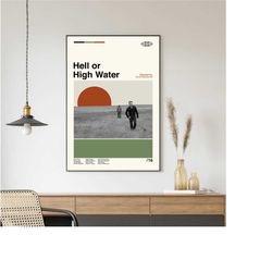 hell or high water movie poster, hell or high water print, minimalist poster, retro modern, vintage poster, midcentury a