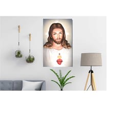sacred heart of jesus, holy jesus christ sacred heart religious print, jesus paintings, jesus canvas wall art print,jesu