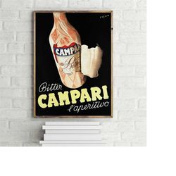 bitter campari l'aperitivo vintage alcohol advertisement poster, retro wall art print