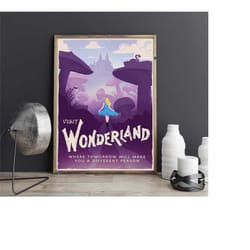 alice adventures in wonderland minimalist travel poster print
