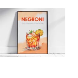 negroni cocktail print - classic vintage bar recipe art, retro poster, kitchen decor, vintage wall art housewarming gift