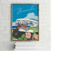 bermuda islands vintage travel poster, retro wall art print