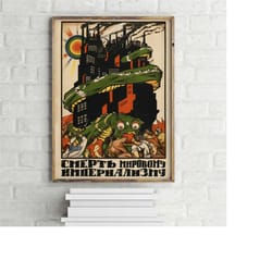 russian communist vintage propaganda poster, retro war art print
