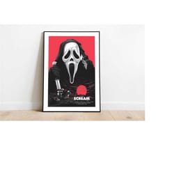 framed retro scream movie poster 1996, ghostface wall art, wall decor, poster, a4, a3 statement print, classic 90's vint