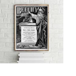 beechams pills original medicine advertisement 1890 vintage poster, retro wall art print
