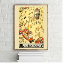 the lure of the underground retro travel poster, london underground vintage wall art print