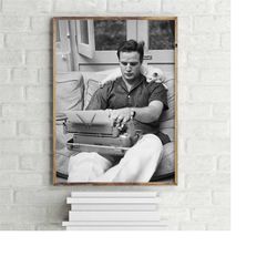 marlon brando and his cat black and white poster, wall art print