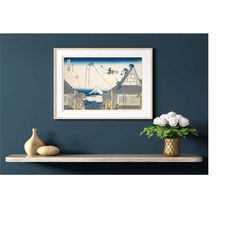 kiki's delivery service, studio ghibli and hokusai, japanese old painting mashup - high quality canvas print, japanese p