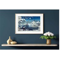 laputa - castle in the sky, studio ghibli and tsuchiya koitsu, japanese old painting mashup print