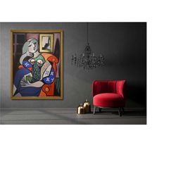 pablo picasso exhibition poster,pablo picasso woman reading,museum print,cubism print,diamond painting,multicolor woman,