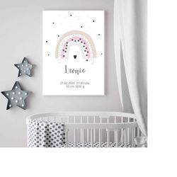 birth notice, birth poster, nursery poster, gift baptism, gift birth,rainbow poster
