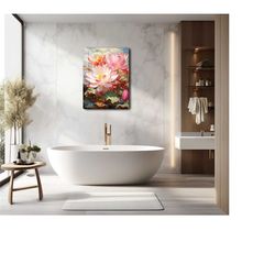 lotus flower metal canvas, aesthetic floral wall art, soft pastel wall decor, pink wall art, christmas housewarming gift