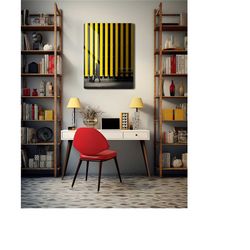 Striped Wall Decor, Black And Yellow Patterns Printed Metal Canvas, Street Photography Wall Art, Deco Architectural Art,