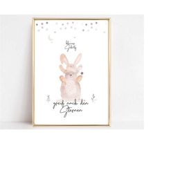 children's room poster, rainbow pastel, animals watercolor, little treasure, gift child, gift baby 'reach for the stars'