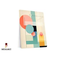 minimalist cubism metal wall decor, geometric patterns printed metal canvas, soft and pastel colors wall art, modern cub