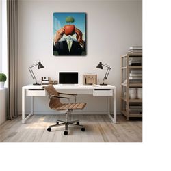 rene magritte painting printed metal decor, surrealist painting metal poster, the son of man, surreal aesthetic wall art