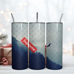 lv supreme logo tumbler, lv pattern, fashion logo tumbler