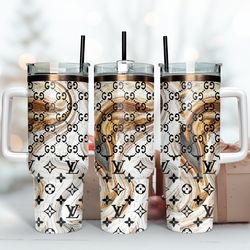 lv gucci logo pattern tumbler, fashion pattern, 40oz wrap