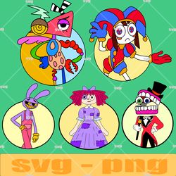 The amazing digital circus Editable Pomni Sticker, Gangle, Jax, Caine,Ragatha,Zooble, Stickers Vector Coloring pages SVG