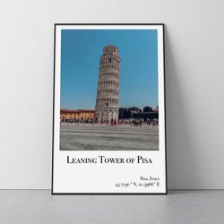 leaning tower of pisa poster pisa italy print leaning tower of pisa poster italy poster italy travel poster pisa travel