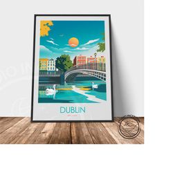 dublin city travel poster art print in modern minimal style