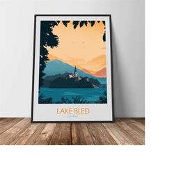 slovenia travel print, lake bled, gift, poster, art, artwork, digital art, home decor, vacation, souvenir, art print, tr