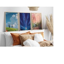 digital set of 3 howl's moving castle poster / sophie hatter and howl art print / anime art print / wall art decoration