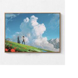 howl's moving castle poster / sophie hatter and howl poster print / art print / wall decoration / painting / artwork / b