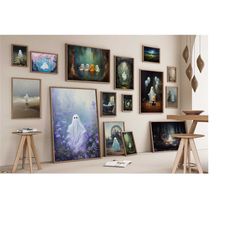 set of 30 spooky cute ghosts prints, ghost poster, halloween gallery wall, halloween decor, halloween printables, spooky