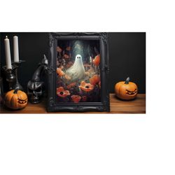 ghost in the floral field print, dark academia, floral ghost, halloween poster, dark and moody wall art, halloween print