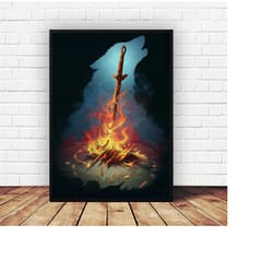 dark souls bonfire game poster canvas wall art home decor (no frame)