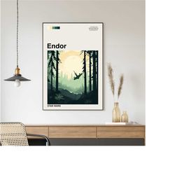 endor poster, endor print, minimalist movie, vintage retro, abtract poster, aesthetic poster, vintage art, high quality,