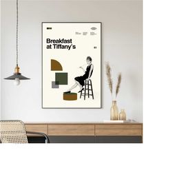 breakfast at tiffany movie poster, breakfast at tiffany print, retro movie poster, minimalist art print, vintage inspire
