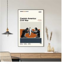 captain america civil war movie poster, captain america civil war print, modern movie poster, wall decor, vintage retro