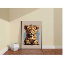 cute baby lion canvas poster / baby lion / animal wall decor / clip art / home decor / nursery art / new year gift / rea