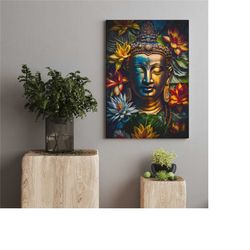 buddha print canvas / buddha statue decor / religious belief art / buddhism poster / world peace / asian wall art / medi