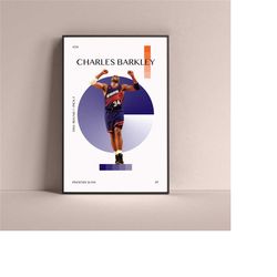 charles barkley poster, phoenix suns art print minimalist basketball wall decor for home living kids game room gym bar m