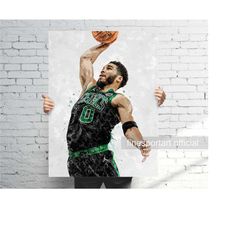 jayson tatum boston poster v2, canvas wrap, basketball framed print, sports wall art, man cave, gift, kids room decor