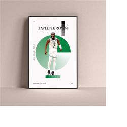 jaylen brown poster, boston celtics art print minimalist basketball wall decor for home living kids game room gym bar ma