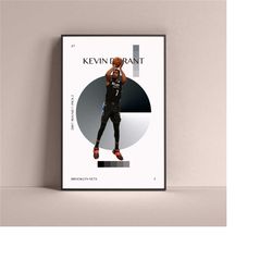 kevin durant poster, brooklyn nets art print minimalist basketball wall decor for home living kids game room gym bar man