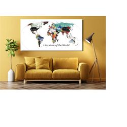 literature world map wall art,literature map for school,literary poster,literature art,literary print,literary gifts,boo